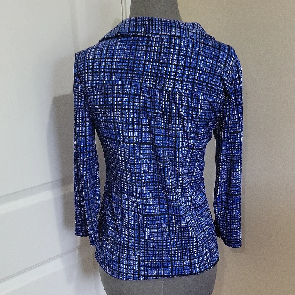 212 Collection Blue and White Plaid Button Down Shirt - Picture 2 of 5